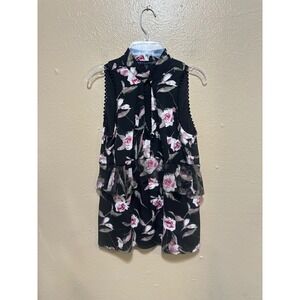 White‎ House Black Market XS Floral Sleeveless Ruffle Trim Blouse Top